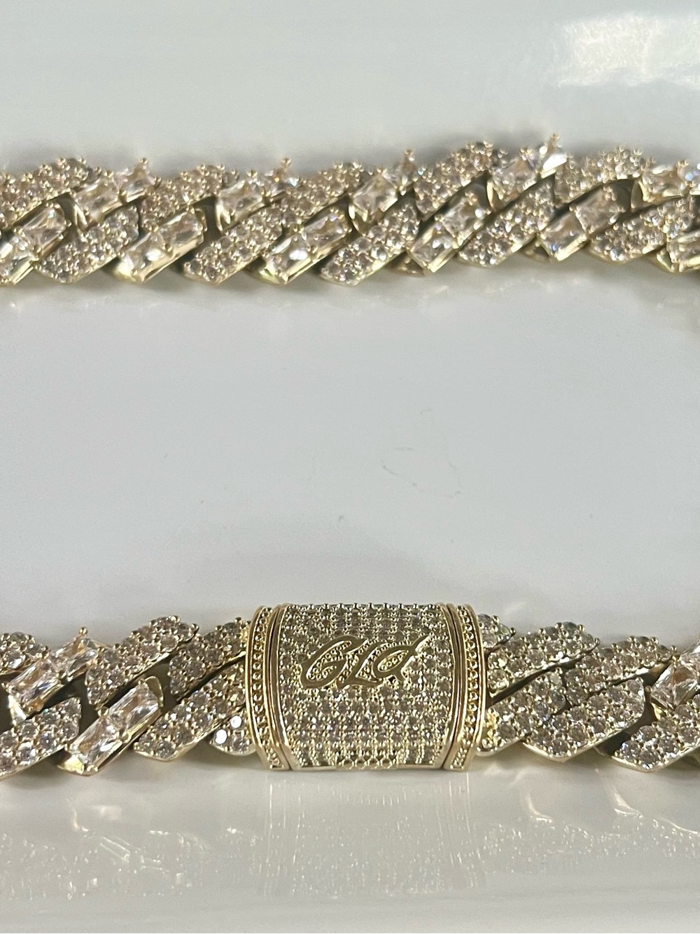 GLD Diamond Cuban Link Bracelet with Pave Clasp